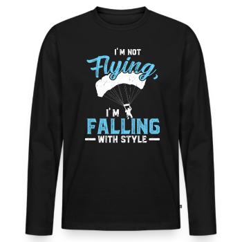 Je ne vole pas - je tombe avec style - T-shirt manches longues Premium bio Homme - noir - Devant - Nico (187cm)