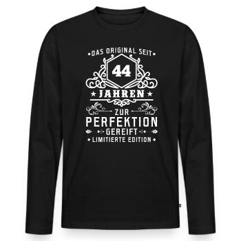 44 Jahre zur Perfektion gereift - 44. Geburtstag - Männer Premium Bio Langarmshirt - Schwarz - Vorne - Nico (187cm)