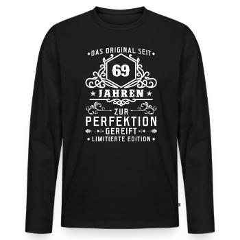 69 Jahre zur Perfektion gereift - 69. Geburtstag - Männer Premium Bio Langarmshirt - Schwarz - Vorne - Nico (187cm)