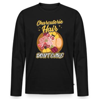 Charcuterie Cheveux - Don’t Care - T-shirt manches longues Premium bio Homme - noir - Devant - Nico (187cm)