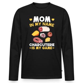 Mom Is My Name - Charcuterie Is My Game - Gouda - Men's Premium Organic Long Sleeve Shirt - black - Front - Nico (187cm)