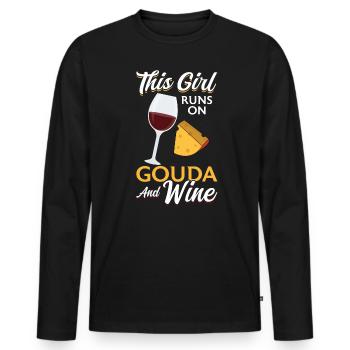 This Girl Feeds On Gouda And Wine - Men's Premium Organic Long Sleeve Shirt - black - Front - Nico (187cm)