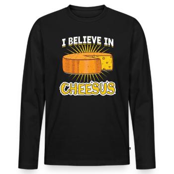 I believe in cheese - Gouda cheese - Men's Premium Organic Long Sleeve Shirt - black - Front - Nico (187cm)