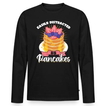 Facilement distrait par les crêpes Pancake maker - T-shirt manches longues Premium bio Homme - noir - Devant - Nico (187cm)