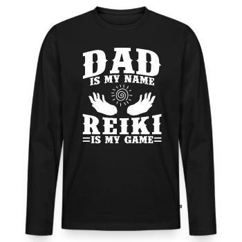 Papa Ist Mein Name - Reiki Ist Mein Spiel - Männer Premium Bio Langarmshirt - Schwarz - Vorne - Nico (187cm)