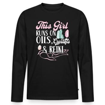 This girl lives on oils, crystals and Reiki - Men's Premium Organic Long Sleeve Shirt - black - Front - Nico (187cm)