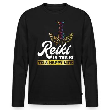 Reiki is the ki for a happy life - Reiki - Men's Premium Organic Long Sleeve Shirt - black - Front - Nico (187cm)
