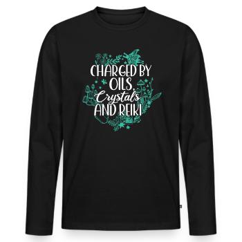 Charged by oils, crystals and Reiki - Men's Premium Organic Long Sleeve Shirt - black - Front - Nico (187cm)