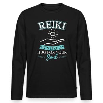 Reiki – It's like a hug for your soul - Men's Premium Organic Long Sleeve Shirt - black - Front - Nico (187cm)