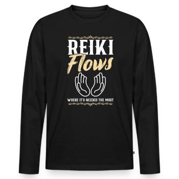Reiki Fließt Dort, Wo Es Am Meisten Gebraucht Wird - Männer Premium Bio Langarmshirt - Schwarz - Vorne - Nico (187cm)