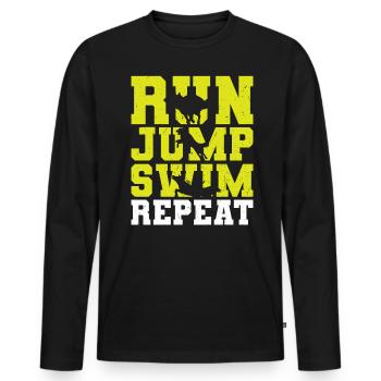 Run Jump Swim Repeat - Dock Diving - Men's Premium Organic Long Sleeve Shirt - black - Front - Nico (187cm)