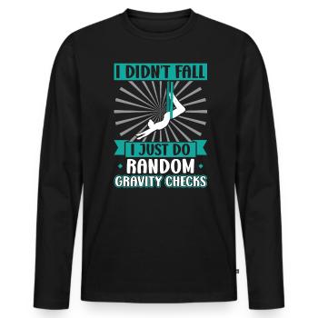 I Do Random Gravity Checks - Aerialist - Männer Premium Bio Langarmshirt - Schwarz - Vorne - Nico (187cm)