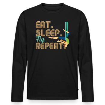 Eat. Sleep. Fly. Repeat. - Aerialist - Männer Premium Bio Langarmshirt - Schwarz - Vorne - Nico (187cm)