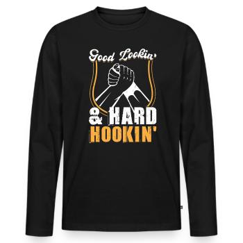 Good Looking And Hard Hooking - Arm Wrestling - Männer Premium Bio Langarmshirt - Schwarz - Vorne - Nico (187cm)