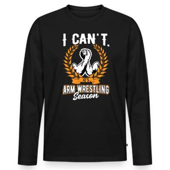 C’est la saison du bras de fer - T-shirt manches longues Premium bio Homme - noir - Devant - Nico (187cm)