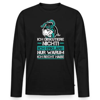 Ich Diskutiere Nicht - Ich habe Recht - Männer Premium Bio Langarmshirt - Schwarz - Vorne - Nico (187cm)