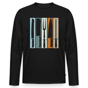 Butcher Knives In Vintage Look - Men's Premium Organic Long Sleeve Shirt - black - Front - Nico (187cm)