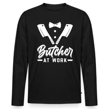 Butcher At Work - Männer Premium Bio Langarmshirt - Schwarz - Vorne - Nico (187cm)