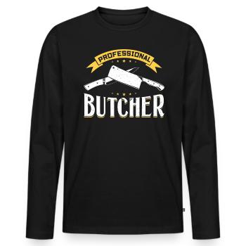 Boucher professionnel - Découpeur de viande - T-shirt manches longues Premium bio Homme - noir - Devant - Nico (187cm)