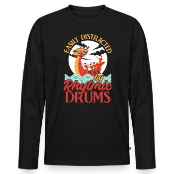 Easily Distracted By Rhytmic Drums - Dragon Boat - Men's Premium Organic Long Sleeve Shirt - black - Front - Nico (187cm)
