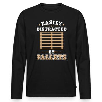 Easily Distracted By Pallets - Forklift Operator - Men's Premium Organic Long Sleeve Shirt - black - Front - Nico (187cm)
