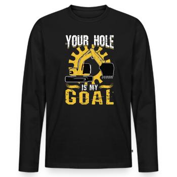Votre trou est mon objectif - Opérateur de pelle - T-shirt manches longues Premium bio Homme - noir - Devant - Nico (187cm)