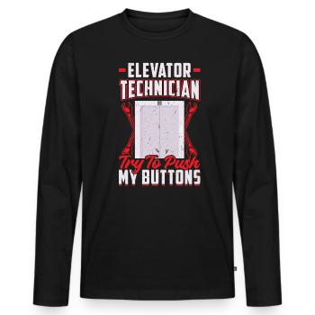 Elevator Technician - Try To Push My Buttons - Men's Premium Organic Long Sleeve Shirt - black - Front - Nico (187cm)
