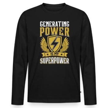 Generating Power Is My Superpower - Men's Premium Organic Long Sleeve Shirt - black - Front - Nico (187cm)