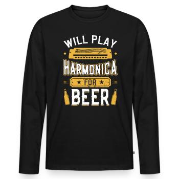 Will Play Harmonica For Beer - Harmonica Player - Männer Premium Bio Langarmshirt - Schwarz - Vorne - Nico (187cm)