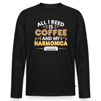 All I Reed Is Coffee And My Harmonica - Männer Premium Bio Langarmshirt - Schwarz - Vorne - Nico (187cm)