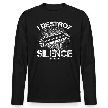 I Destroy Silence - Harmonica Player - Men's Premium Organic Long Sleeve Shirt - black - Front - Nico (187cm)