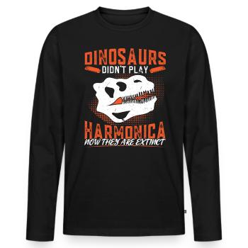 Dinosaurs Didn't Play Harmonica - Harmonica Player - Männer Premium Bio Langarmshirt - Schwarz - Vorne - Nico (187cm)