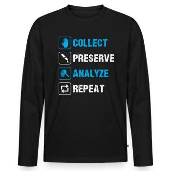 Recueillir. Préserver. Analyser. Répéter. - T-shirt manches longues Premium bio Homme - noir - Devant - Nico (187cm)