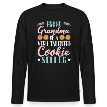 Fière grand-mère d’un vendeur de biscuits très talentueux - T-shirt manches longues Premium bio Homme - noir - Devant - Nico (187cm)