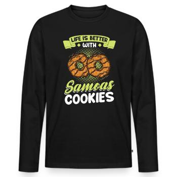 Life Is Better With Samoas Cookies - Cookie Scout - Men's Premium Organic Long Sleeve Shirt - black - Front - Nico (187cm)