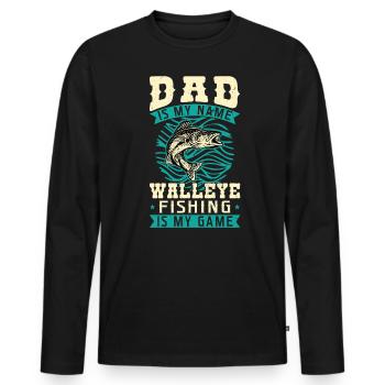 Papa est mon nom - La pêche au doré est mon jeu - T-shirt manches longues Premium bio Homme - noir - Devant - Nico (187cm)