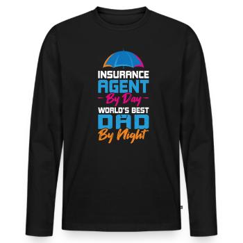 Agent d’assurance le jour - Le meilleur papa du monde la nuit - T-shirt manches longues Premium bio Homme - noir - Devant - Nico (187cm)