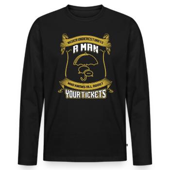 Un homme qui sait tout de vos billets - T-shirt manches longues Premium bio Homme - noir - Devant - Nico (187cm)