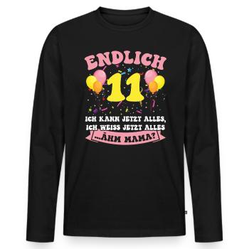 Endlich 11 - Ich kann jetzt alles - 11. Geburtstag - Männer Premium Bio Langarmshirt - Schwarz - Vorne - Nico (187cm)