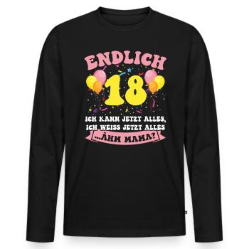 Endlich 18 - Ich kann jetzt alles - 18. Geburtstag - Männer Premium Bio Langarmshirt - Schwarz - Vorne - Nico (187cm)