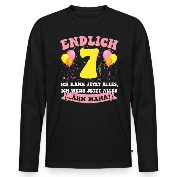 Endlich 7 - Ich kann jetzt alles - 7. Geburtstag - Männer Premium Bio Langarmshirt - Schwarz - Vorne - Nico (187cm)