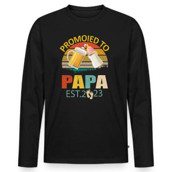Promoted To Papa Est 2023 Vintage New Fathers Day - Men's Premium Organic Long Sleeve Shirt - black - Front - Nico (187cm)
