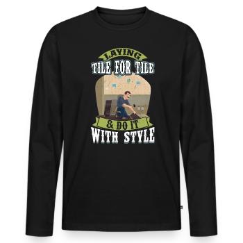 Pose de carreaux pour carreaux avec un installateur de revêtement de sol de style - T-shirt manches longues Premium bio Homme - noir - Devant - Nico (187cm)