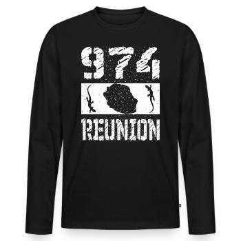idee cadeau design carte ile de la reunion 974 - T-shirt manches longues Premium bio Homme - noir - Devant - Nico (187cm)