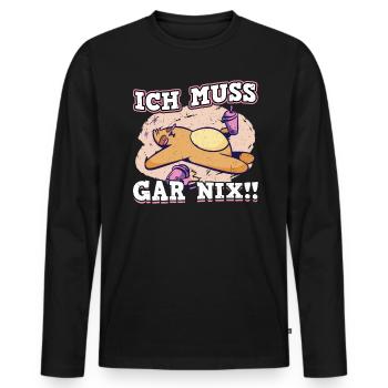 Ich Muss Gar Nix Fauler Katze Design - Männer Premium Bio Langarmshirt - Schwarz - Vorne - Nico (187cm)