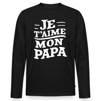 Belle idée cadeau fete des pères anniversaire papa - T-shirt manches longues Premium bio Homme - noir - Devant - Nico (187cm)