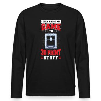 Je mets mon jeu en pause juste pour imprimer des trucs en 3D - T-shirt manches longues Premium bio Homme - noir - Devant - Nico (187cm)
