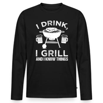 Je bois, je fais des grillades et je sais des choses - T-shirt manches longues Premium bio Homme - noir - Devant - Nico (187cm)