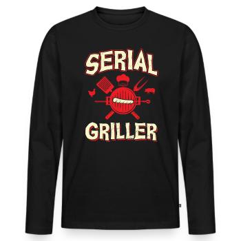 Serial Griller BBQ Enthusiast - Men's Premium Organic Long Sleeve Shirt - black - Front - Nico (187cm)