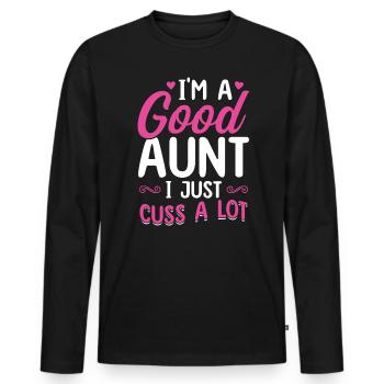 Je suis une bonne tante, je jure beaucoup - T-shirt manches longues Premium bio Homme - noir - Devant - Nico (187cm)